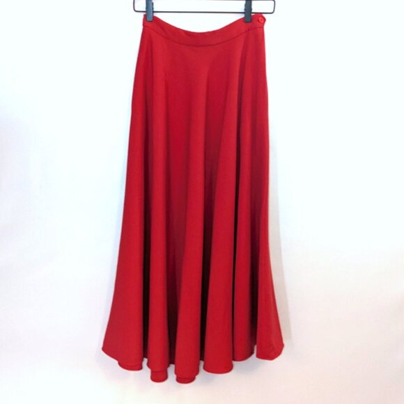 VINTAGE 80s Ralph Lauren | Lightweight Wool Midi Skirt in Cherry Red | Size 4* - Picture 1 of 10